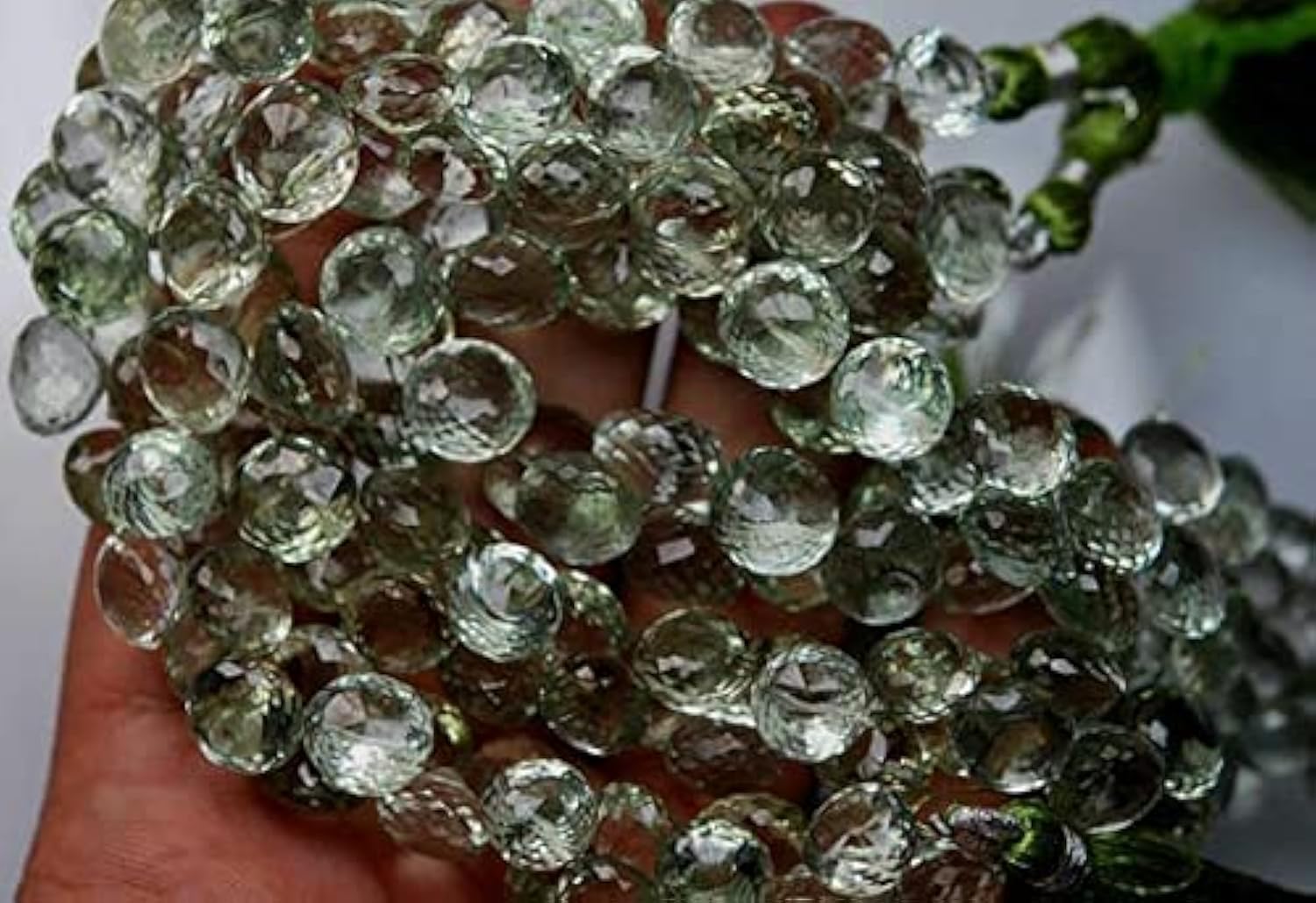 Green Amethyst Faceted Onion gouttes de briolette en quartz vert véritable pour bijoux