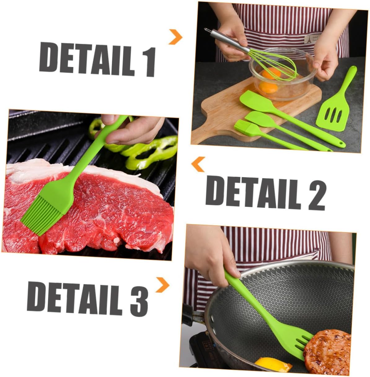 5pcs Silicone Utensil Kit Non-stick Cooking Gadgets Heat Resistant Egg Whisk and Baking Tools Set with Hanging for Kitchen Organization
