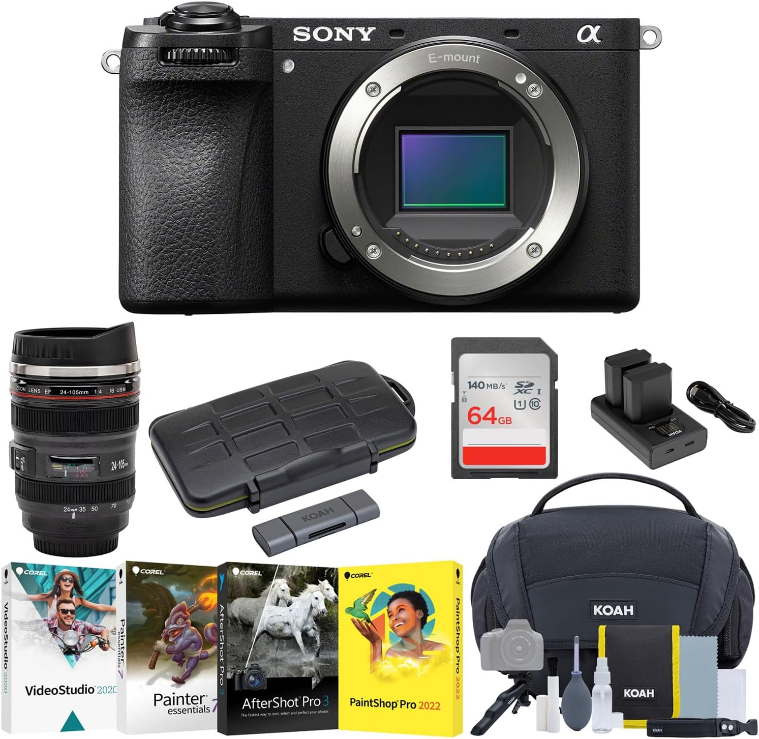 Sony Alpha 6700 APS-C Interchangeable Lens Hybrid Mirrorless Camera Body, High-Performance Photography for Enthusiasts Bundle with Editing Software, SD Card, Camera Bag, Mug and Accessories (8 Items)