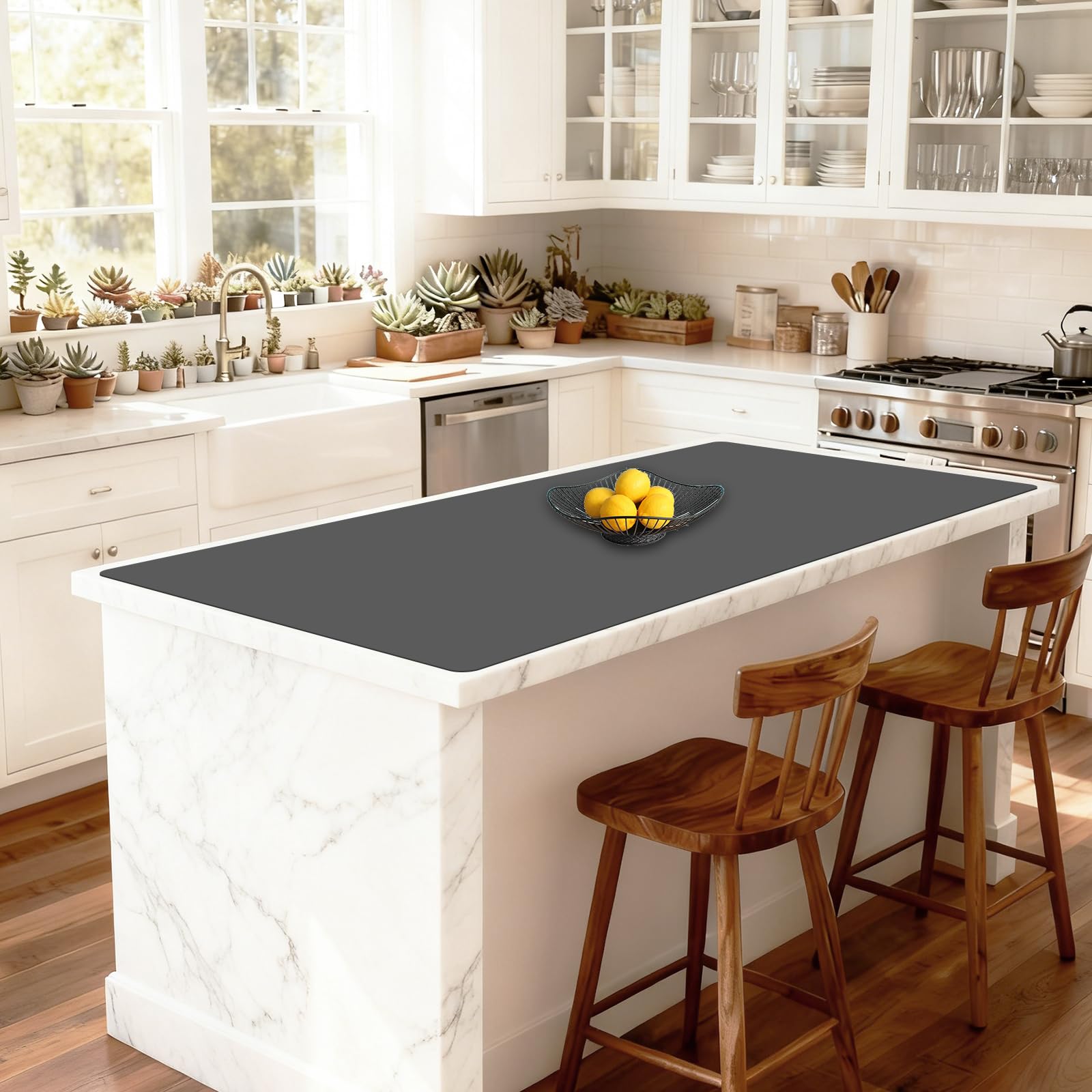 48''x32''(120cmx80cm) Extra Large Silicone Mat for Kitchen Counter, 1.5MM Thick Non-Slip Heat Resistant Countertop Protector, Waterproof Durable Kitchen Mat for Countertops, Dark Gray