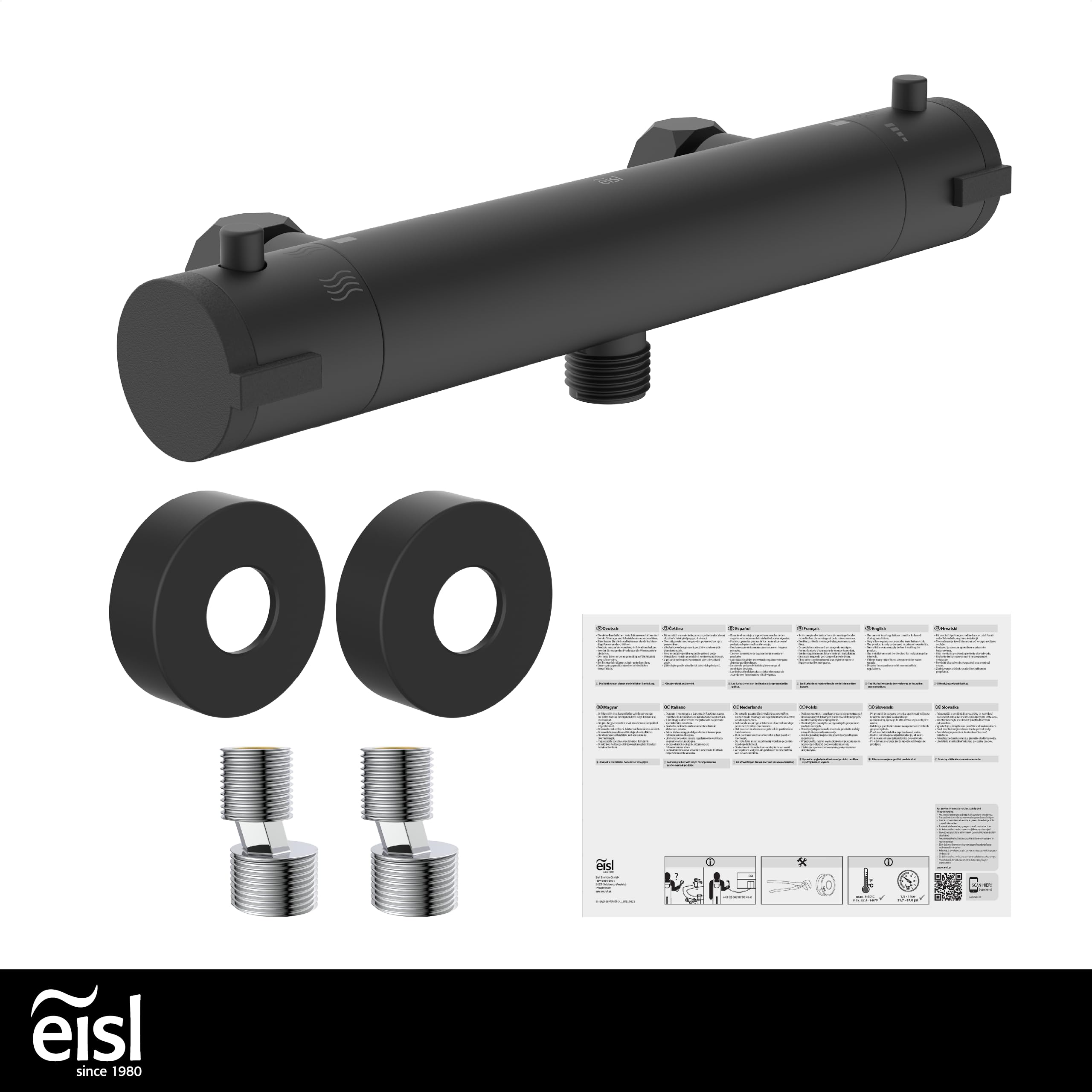 EISL CLAUDIO CLT168ACRBL - Grifo mezclador de ducha con termostato negro con bloqueo de seguridad a 38 °C, grifo de ducha con función de ahorro de agua, color negro