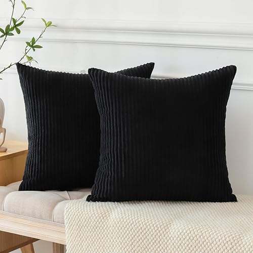 Miniatura 4 de OTOSTAR Paquete de 2 fundas de almohada de pana suave de 18 x 18 pulgadas, cuadradas, a rayas sólidas, decoración bohemia para sofá, cama y sala de