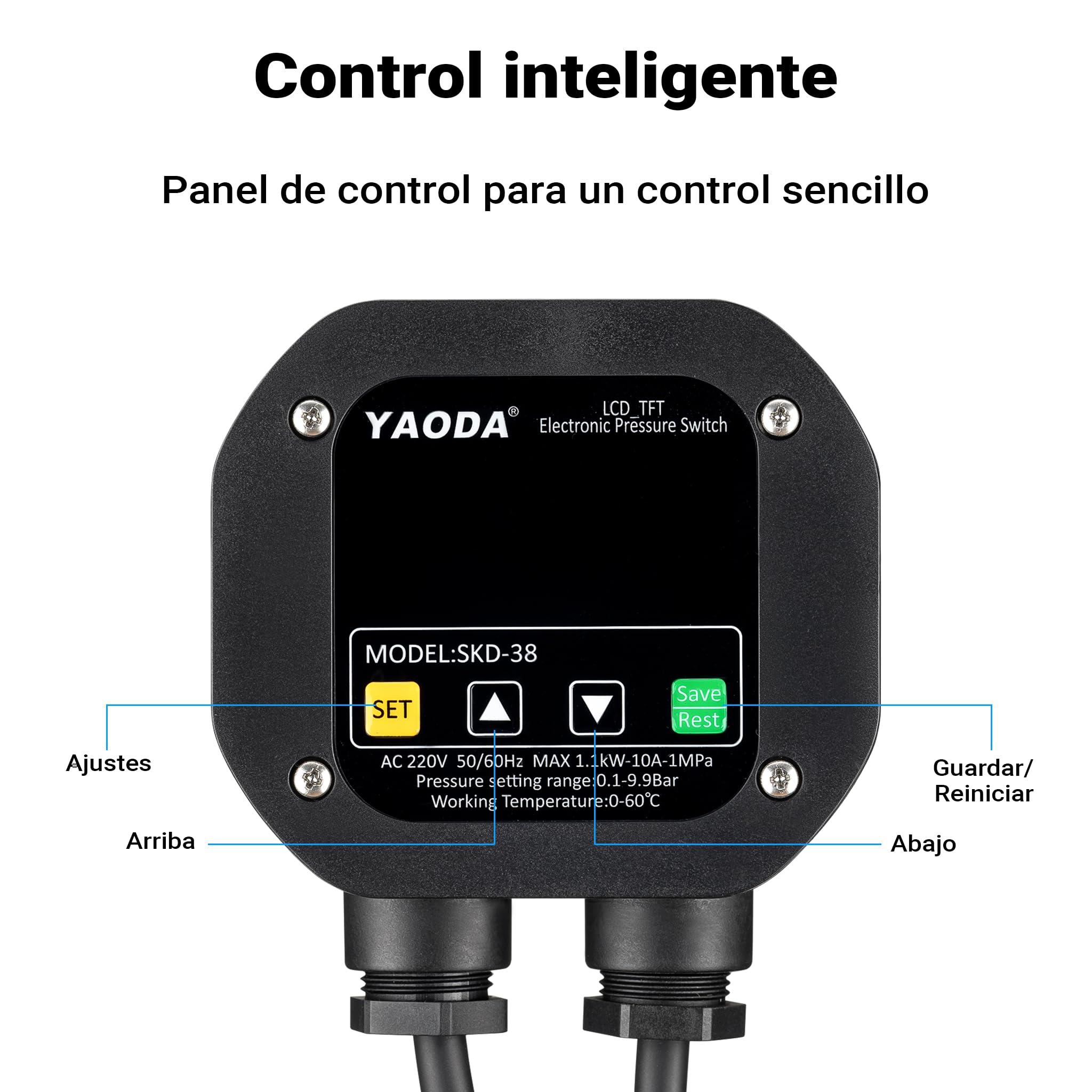Wiltec Presostato electrónico para sistemas domésticos de suministro de agua, bombas de jardín, sensor interruptor de presión arranque/parada automática, protección contra funcionamiento en seco