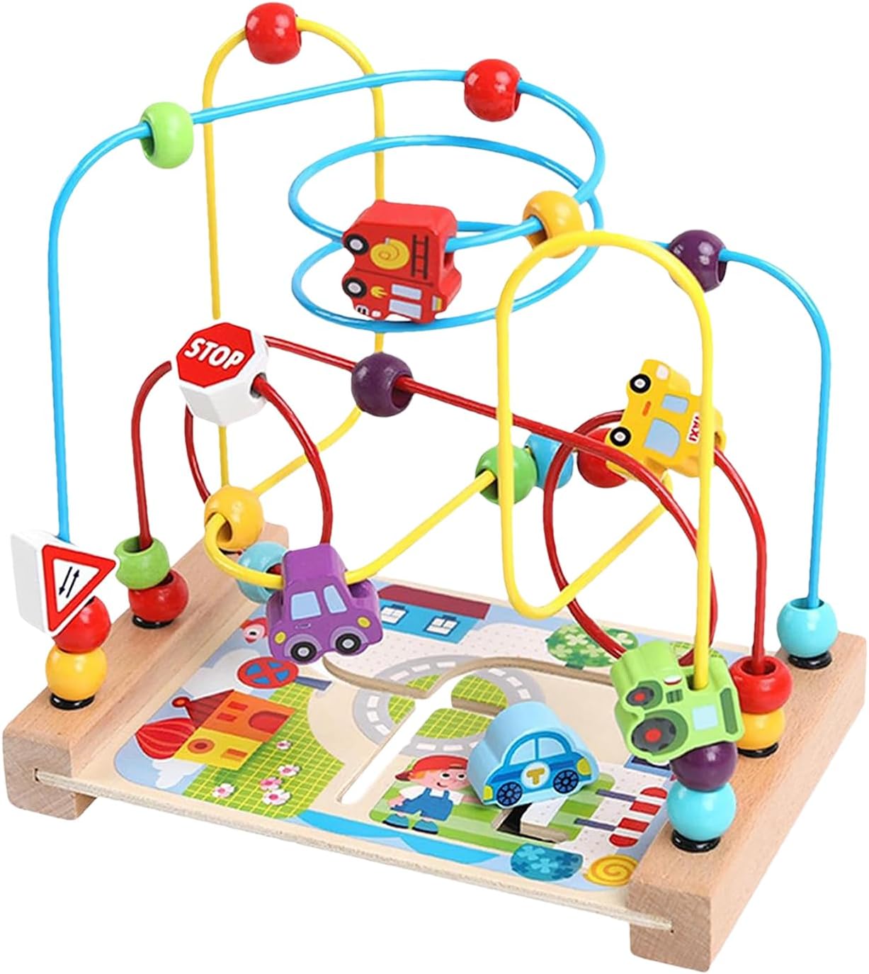 Wooden Bead Maze - Activity Cube for | Colorful Loop with Learning Design, Wooden Track Game, Educational Play Center for Early Development Motor Skills Focus Engagement