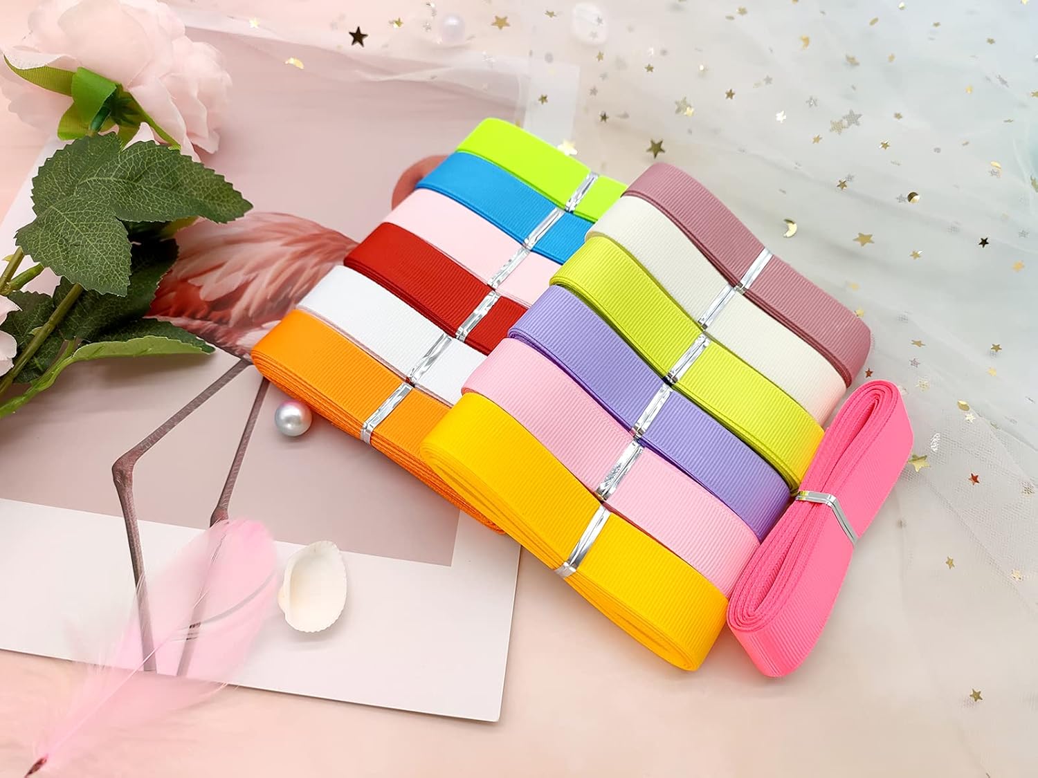 Assorted Grosgrain Satin Ribbon 3/4 inch 100Yards Flower Boutique Gift Wrapping Package Ribbon DIY Crafts Bow Hair Headband Accessories 20mm Wide Fabric Ribbon