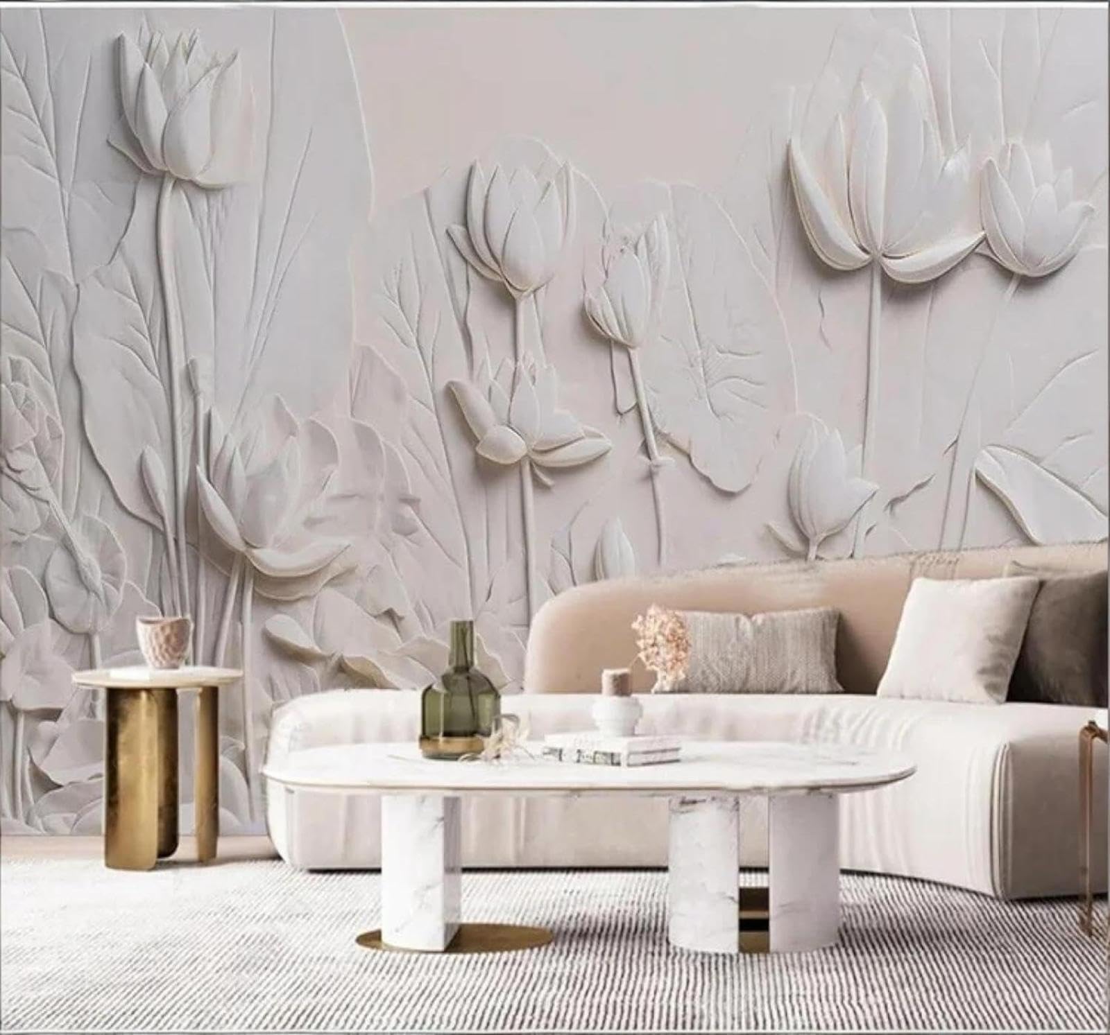 XLMING Relief Carving Lotus Art Unique 3D Wallpaper Luxury Silk Study Dining Feature Sofa Grey Bedroom Living Room Tv Decorative Wall-400cm×280cm