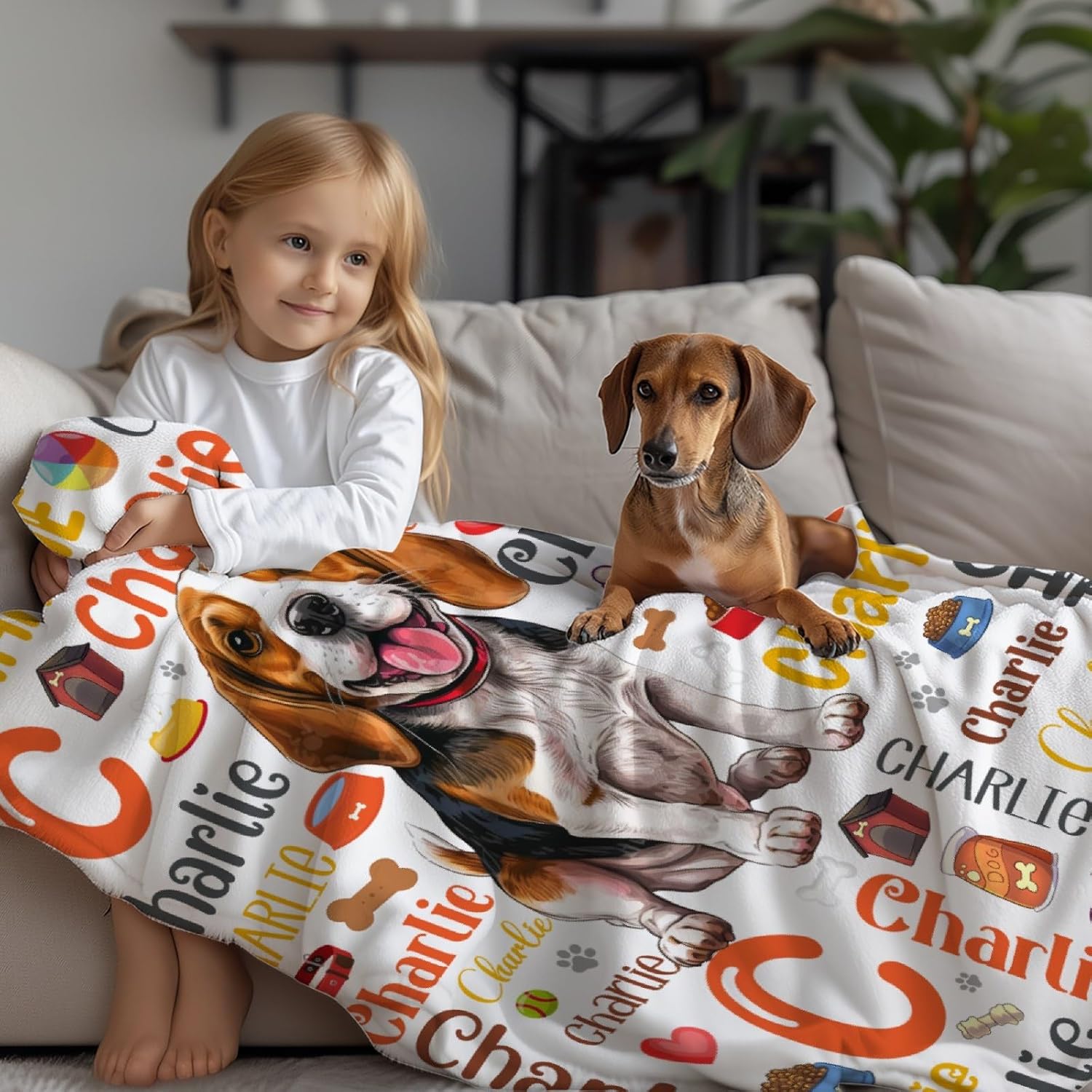 Personalized Dog Blanket Gifts for Pet Lovers, Custom Pet Name Blanket, Ultra Soft Customized Puppy Throw Blanket for Couch Bed Travel, Beagle - Image 3