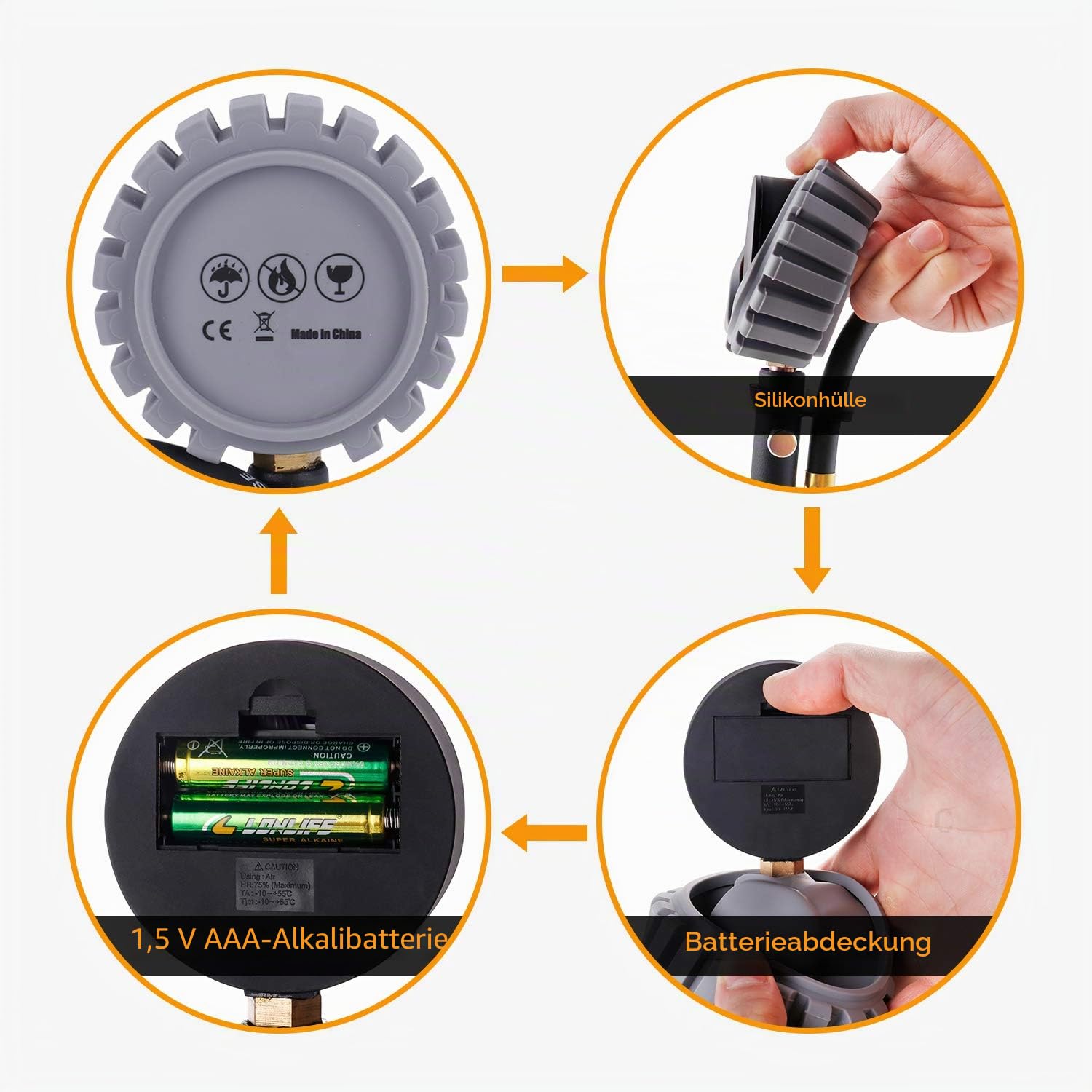 Oasser Professioneller Reifendruckmesser, digitales Manometer, Reifenfüller, 255 PSI, hohe Präzision, mit LED-Licht und LCD-Bildschirm für Auto, SUV, LKW, Motorrad und Fahrräder