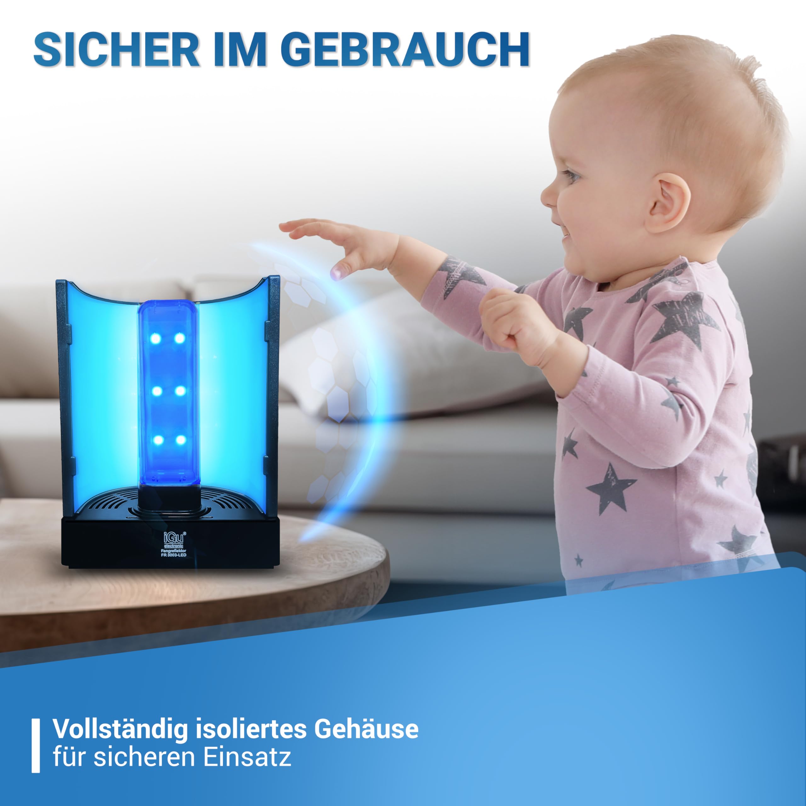 iGu 3003 LED Fliegenfänger Elektrische Fliegenfalle Innenbereich UV-LICHT | Insektenvernichter, Fliegenfalle mit Ersatzfolien, Klebefolien FANGREFLEKTOR, Fliegenabwehr, Mückenfalle, Mückenschutz, 230V