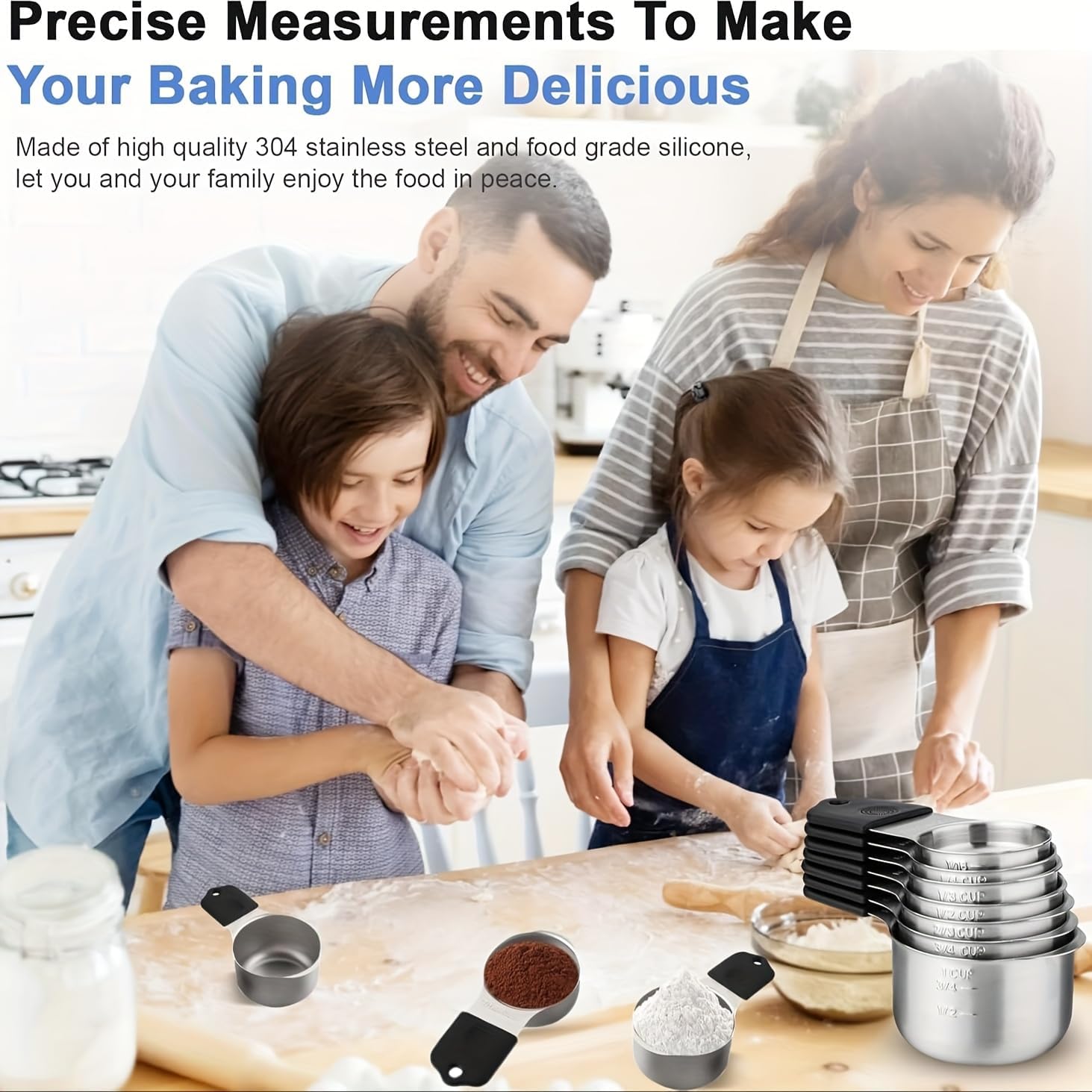 Magnetic Measuring Cups,Stainless Steel Kitchen Aid Cups Measuring set for Liquid & Dry Ingredient,Easy to Read Dishwasher Safe 5 Pcs Black
