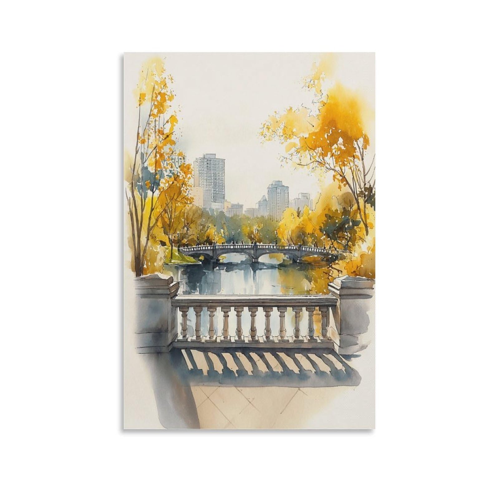 XWYMXZ Lake Eola Park Minimalist 20x30inch(50x75cm) Vintage Travel Poster Watercolor Canvas Art