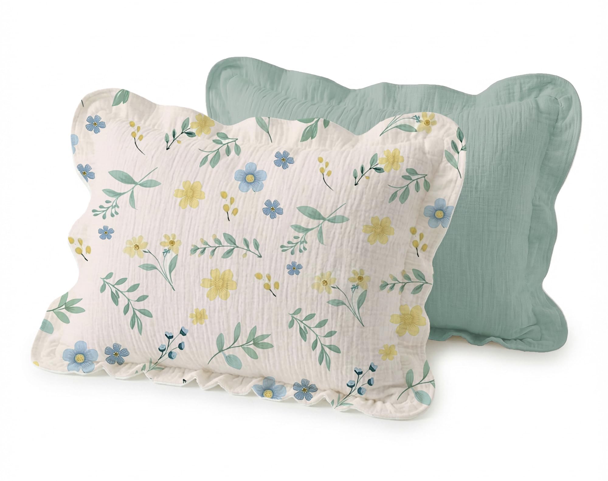 Wimist Toddler Pillowcases for 13"x18" Pillow 2 Pack, Muslin Small Toddler Baby Kids Travel Pillow Covers for Boys Girls with Envelope Closure (Spring Garden-Ruffled, 13 x 18 Inch)