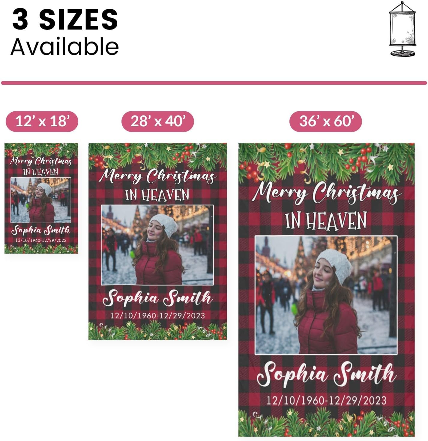 Personalized Merry Christmas in Heaven Garden Flags with Picture, Custom Christmas House Flags for Holiday Double-Sided Yard Decoration
