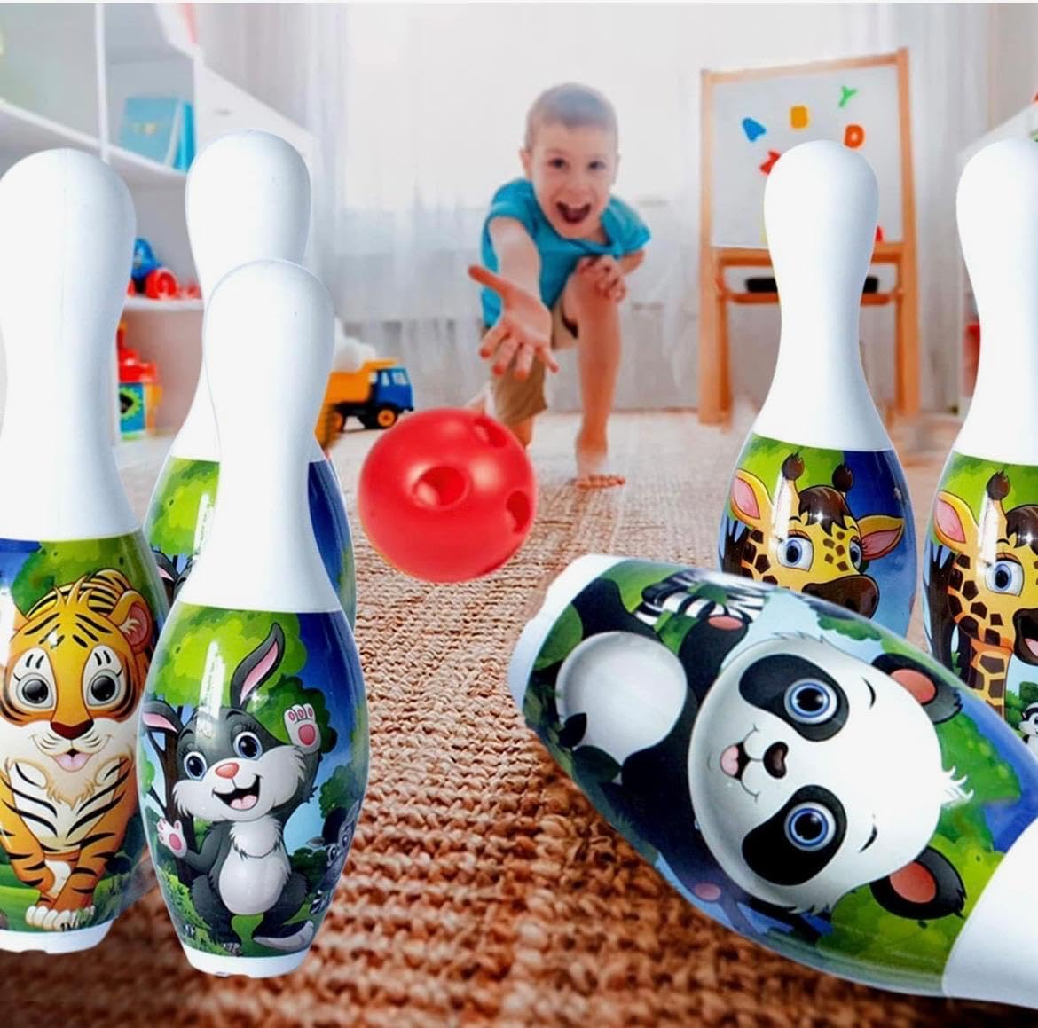 Bowling Set for Kids - Toys for Kids, Jungle Animal Theme Bowling Play Set with 6 Pins 1 Ball Game for Kids, Indoor & Outdoor Sports Games-picture-22
