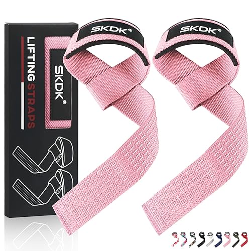 SKDK Cotton Hard Pull Wrist Lifting Straps Grips Band-Deadlift Straps with Neoprene Cushioned Wrist Padded and Anti-Skid Silicone - for Weightlifting, Bodybuilding, Xfit, Strength Training