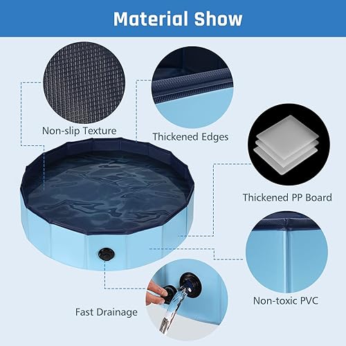 Miniatura 2 de Anoak Piscina plegable para perros, piscina infantil grande de 63 pulgadas para perros, piscina portátil para niños, bañera de mascotas para perros
