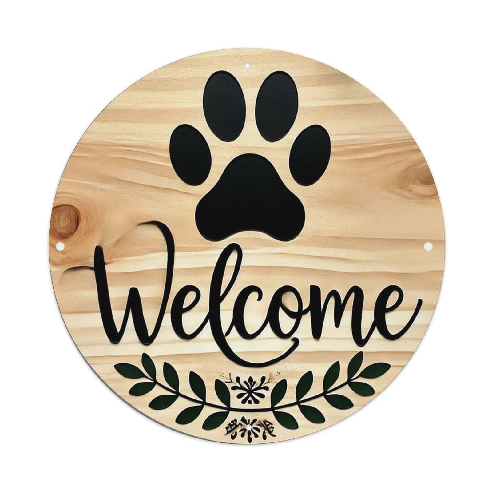 Paw Print Welcome Sign Wood Vintage Round Tin Sign Retro Metal Wall Decor Metal Poster, Home Bar Garage Cafe Wall Art Decoration 8x8Inches