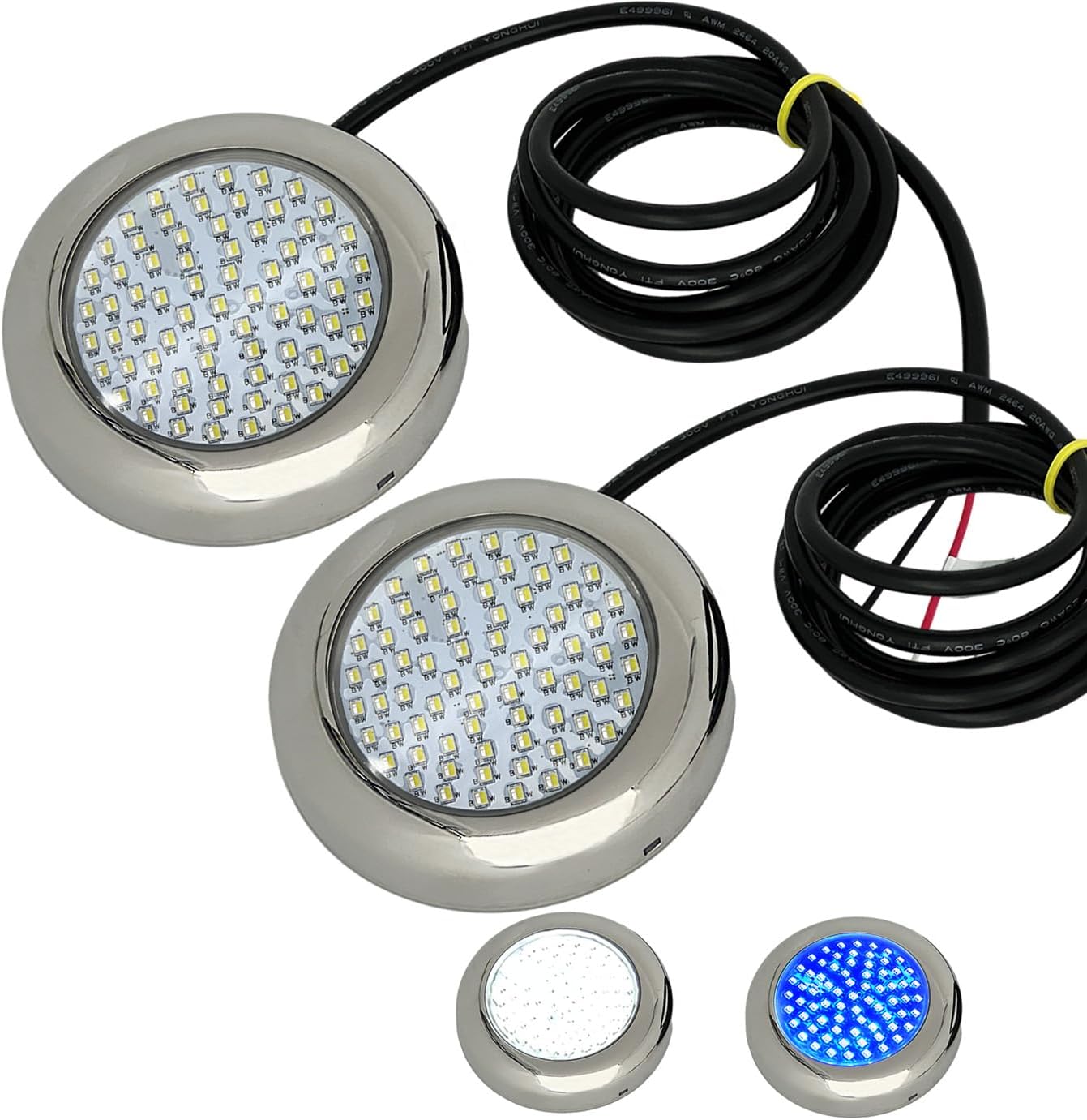 Boat Underwater Light Dual-Color Blue & White - 3.5inch Marine LED Lights with 316 Stainless Steel, 12V DC Surface Mount Waterproof Light for Fishing Boat, Yacht, Dock Parties (2pcs)