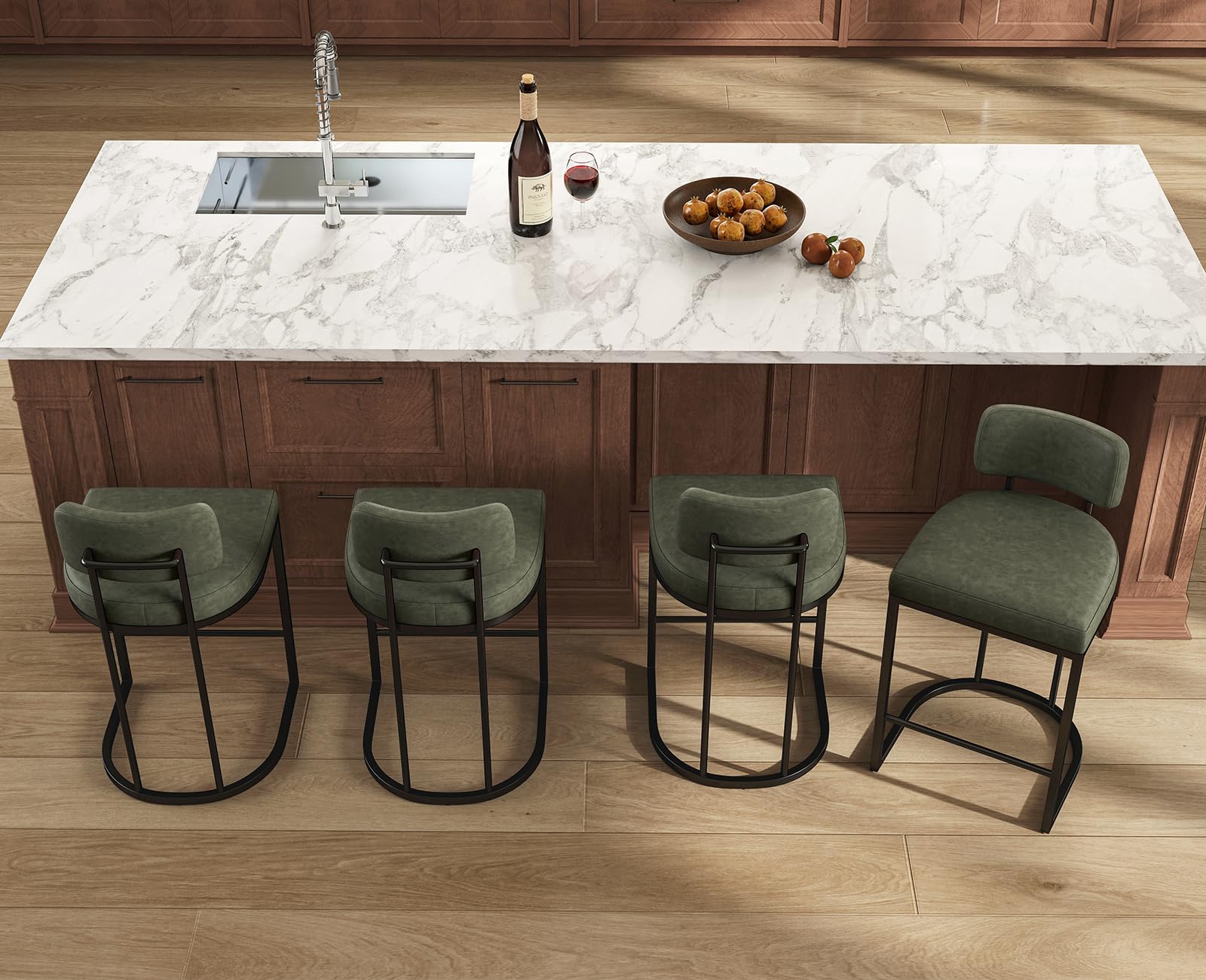 Set di 2 Sgabelli da Bar in Ecopelle Sgabelli Cucina Sgabelli Alti Retrò con Struttura in Metallo Sedie da Bar con Schienale per Cucina Bancone, Verde