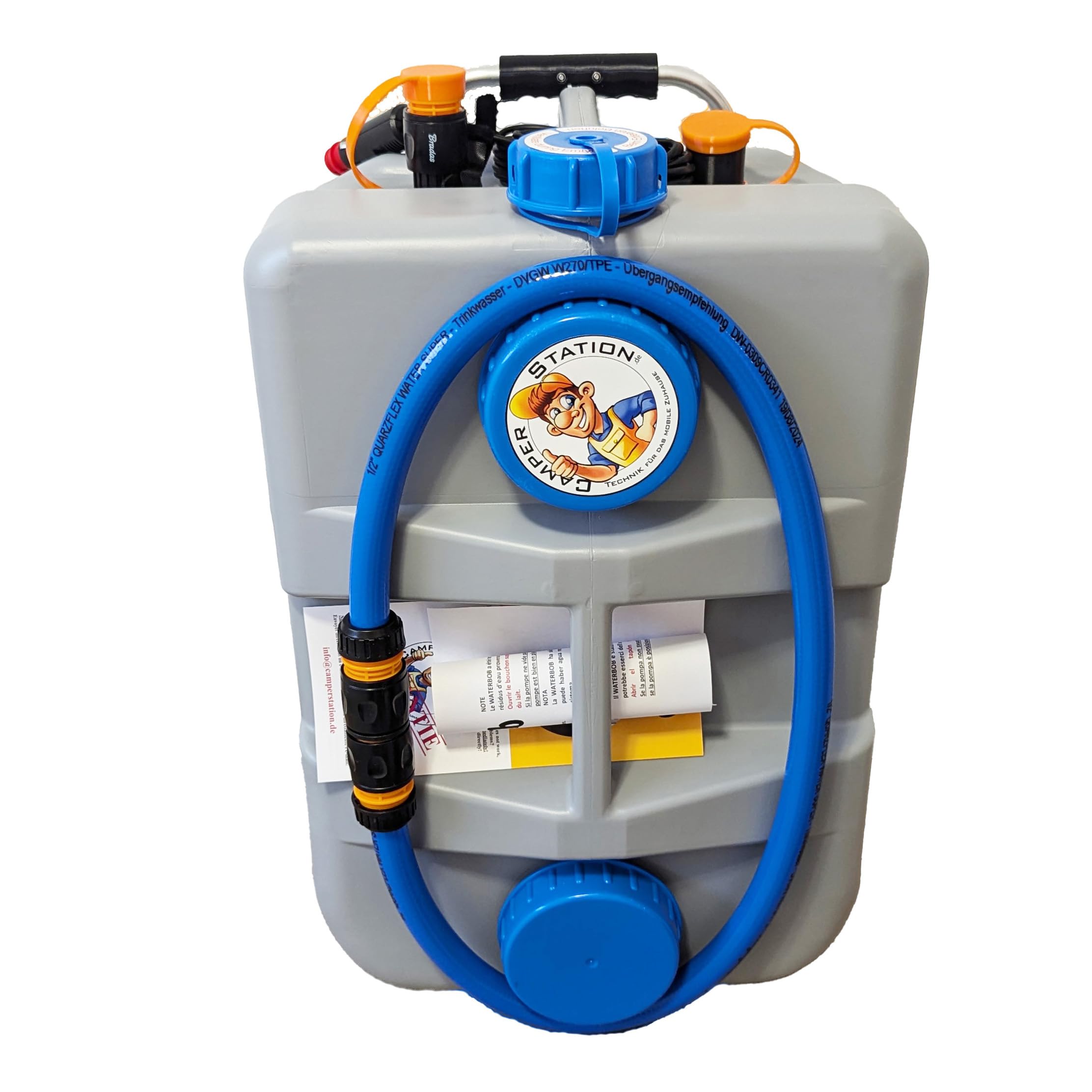 WaterBob, Zbiornik na wodę na kółkach z pompą 12 V, szary, długość 50 cm, szerokość 32 cm, wysokość 30 cm