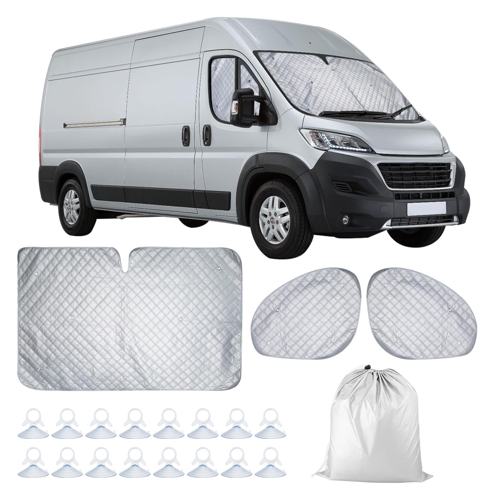 Parasole Termiche per Furgoni Fiat Ducato, 3 pezzi Parasole per Parabrezza | Interni Parasole termiche per Camper Blocca I Raggi UV