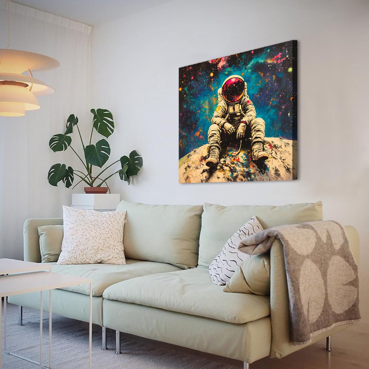 Via Vela Pop Art moderne Toile d’astronaute Art mural Affiche murale cosmique Peinture Poster Rétro Science-Fi Illustration artistique pour décor de studio créatif 60x60cm