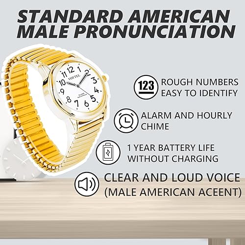 Miniatura 20 de VOYTEL - Reloj de hablar atómico para hombre – Se establece alarma que habla la hora, el día y la fecha para ancianos, problemas de vista o ciegos