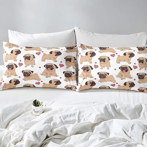 Miniatura 3 de Feelyou Juego de funda de edredón con estampado de perro de cachorro y carlino de dibujos animados para niños y niñas, con temática de animales en