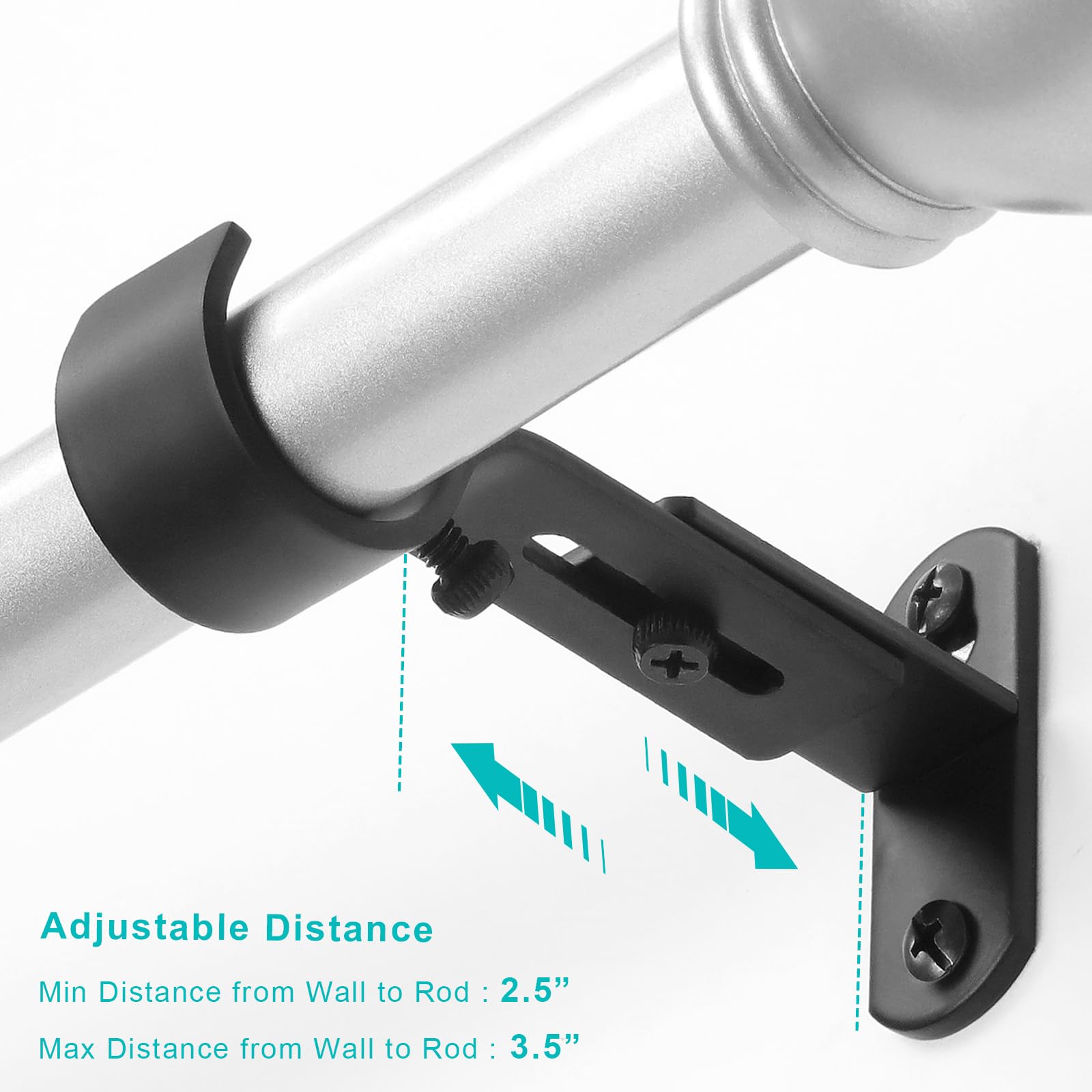 Curtain Rod Brackets - 3 Pack, Black -2