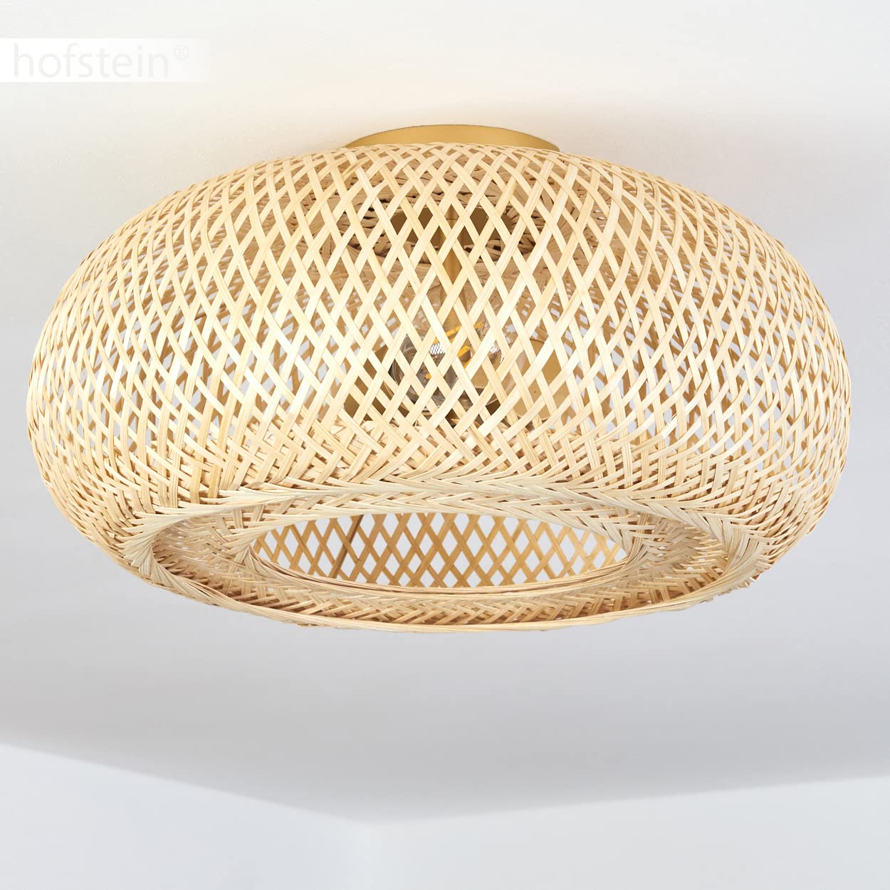 Plafoniera Bauro, lampada da soffitto moderna in metallo/bambù in colore oro/natura, lampada dal design boho con effetto luce, ø40 cm, 1 luce, 1 x E27, senza lampadina/e