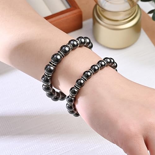 Miniatura 5 de Pulsera magnética para mujer, pulseras de hematita, pulseras magnéticas con circonita, pulsera elástica hecha a mano, elimina la electricidad