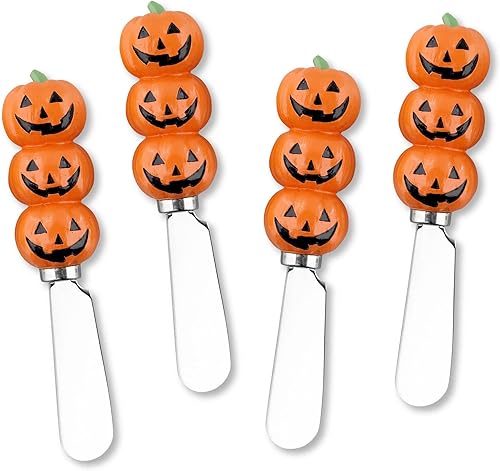UP ware Jack-o'-lantern - Esparcidores de queso, asas de resina pintadas a mano con cuchillas de acero inoxidable para untar queso crema,