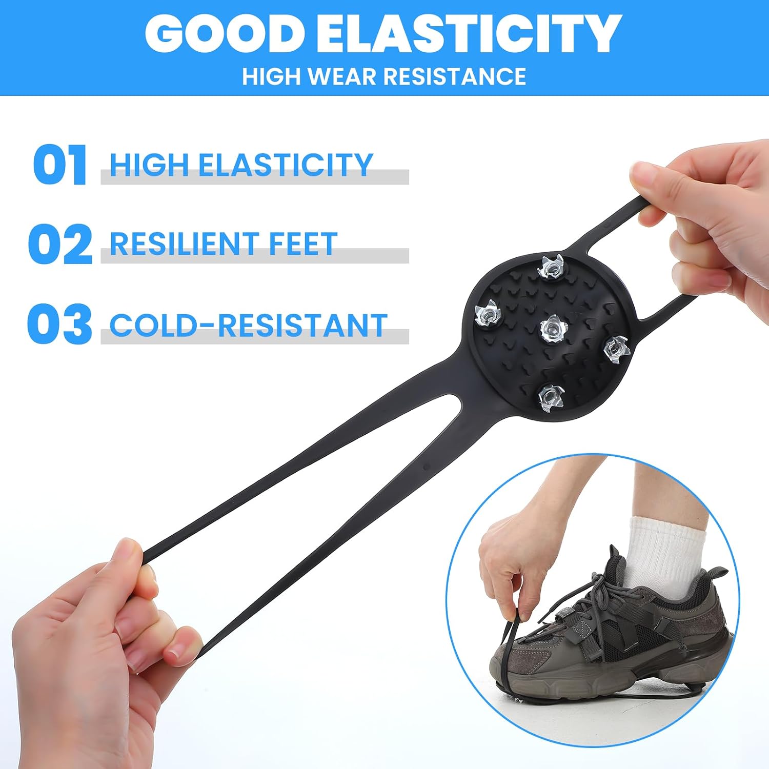 2 Pairs Ice Cleats for Shoes and Boots, Ice Snow Gripper Shoe/Boot Traction Cleats with 5 Steel Spikes, Non-Slip Gripper Spikes Crampons for Walking, Climbing, Outdoor