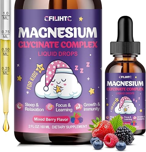 Magnesium Glycinate Liquid for Kids - Magnesium Bisglycinate Drops with L-Theanine, Chamomile & Vitamin B6, B12, C, D3 for Sleep, Relaxation, Immune