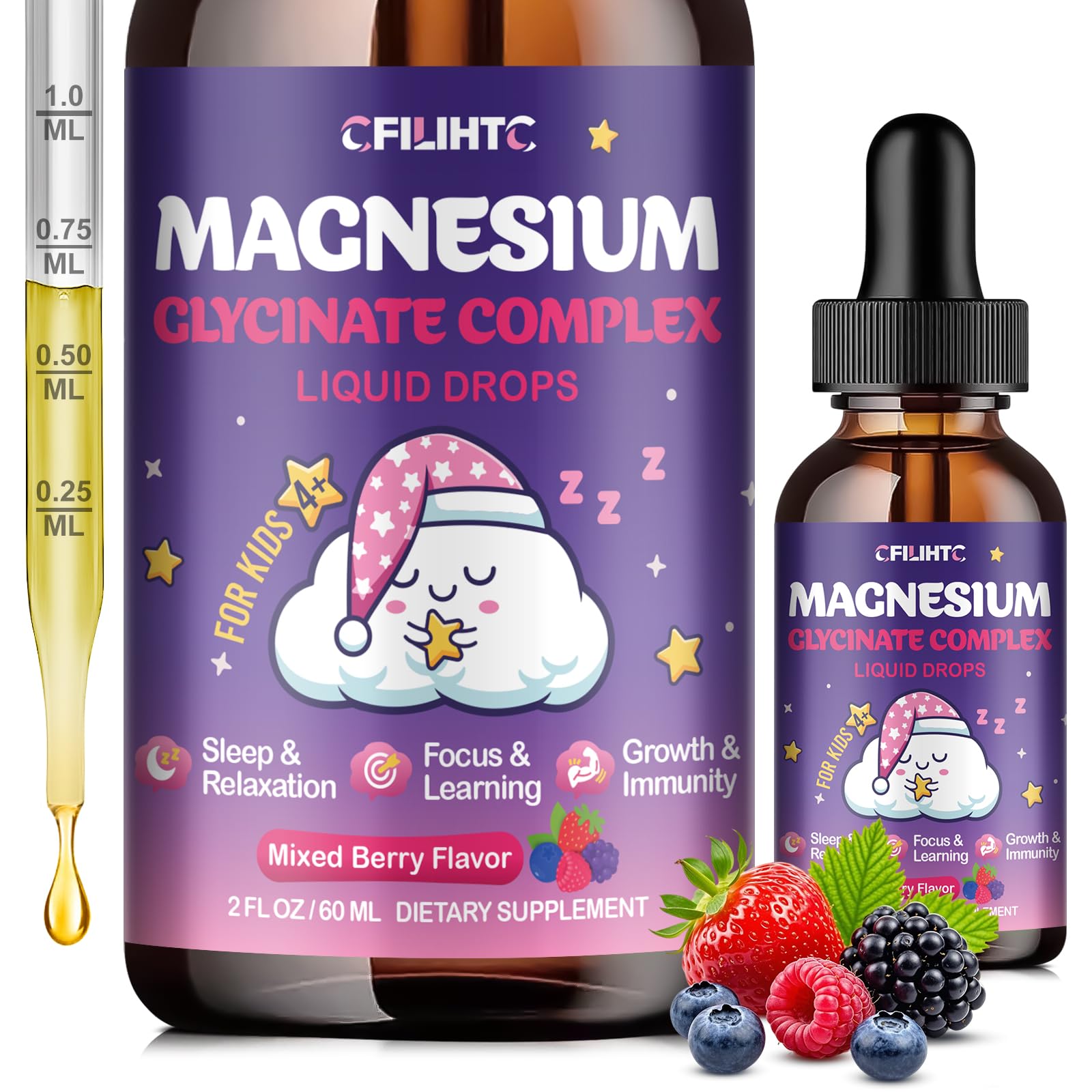 Magnesium Glycinate Liquid for Kids - Magnesium Bisglycinate Drops with L-Theanine, Chamomile & Vitamin B6, B12, C, D3 for Sleep, Relaxation, Immune Support, Calm & Focus - 2 Fl Oz, Strawberry Flavor — Amazon image 9