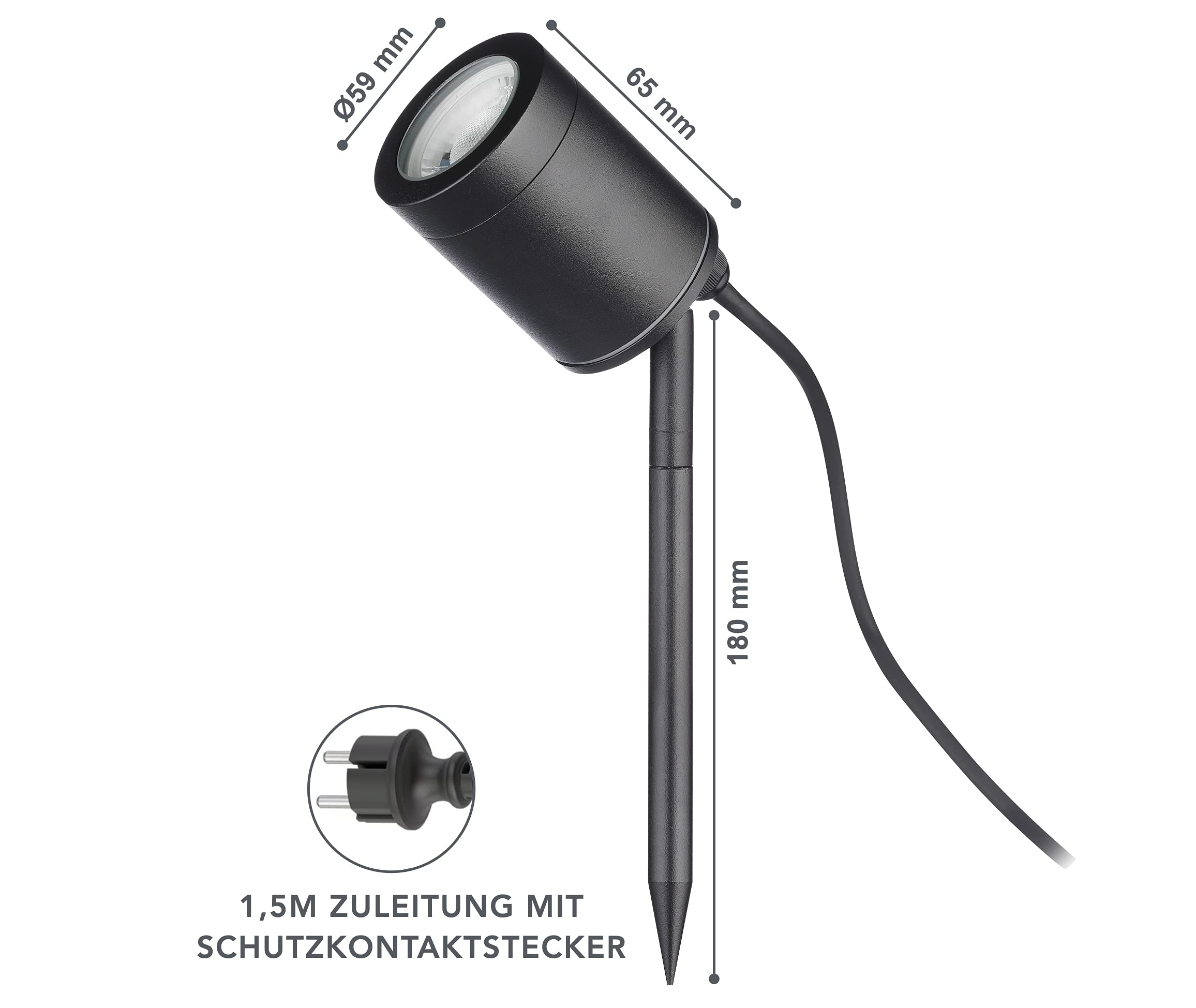 lambado® Smart LED Gartenleuchte mit Erdspieß und RGB Farbwechsel - Alexa & Google Home kompatibel - Schwarze Gartenstrahler wasserfest IP67 inkl. 1,5m Kabel mit Stecker