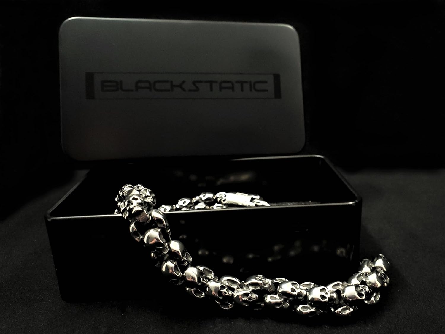 Skull Bracelet - BLACKSTATIC Collection - Premium Men's Vintage Punk Stainless Steel Biker Skull Bracelet.