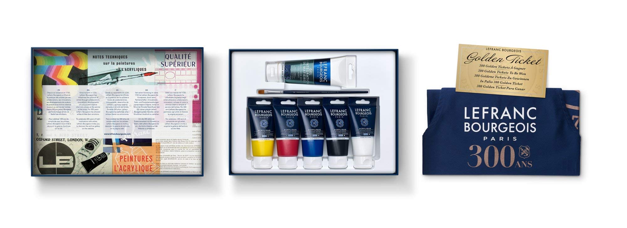 Lefranc Bourgeois Set de pintura acrílica, Multicolor, 5 tubos x80ml + 1 gel x 120 ml + 1 pincel + 1 delantal