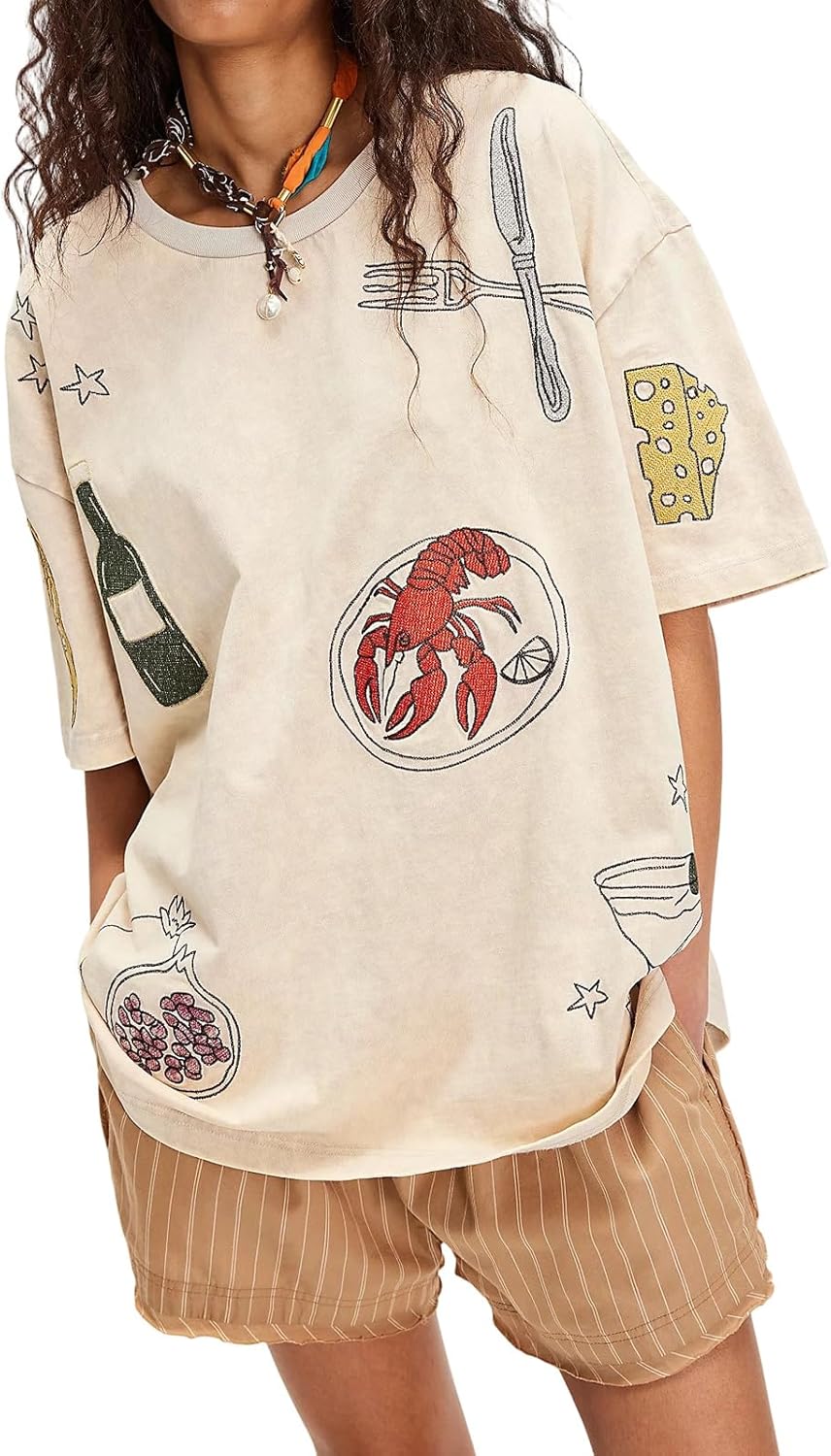 Womens Oversized Baggy Loose Fit Tees T Shirts Graphic Short Sleeve Cute Teen Girls Preppy Going Out Aesthetic Tops