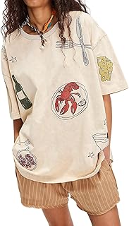 Womens Oversized Baggy Loose Fit Tees T Shirts Graphic Short Sleeve Cute Teen Girls Preppy Going Out Aesthetic Tops