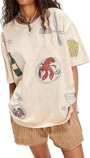 Womens Oversized Baggy Loose Fit Tees T Shirts Graphic Short Sleeve Cute Teen Girls Preppy Going Out Aesthetic Tops