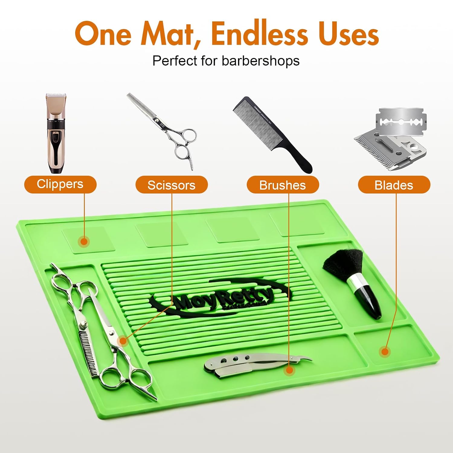 Professional Magnetic Barber Mat with 4 Magnets, Non-Slip Rubber Tool Organizer, Black, 17.7x11.8 Inch, for Clippers, Scissors, Trimmers by MoyRetty (Green) image 3