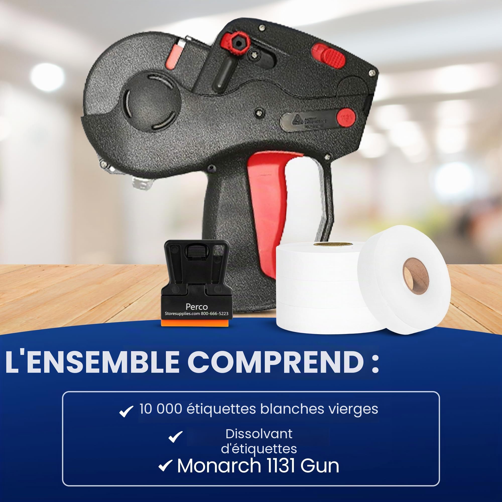 Perco Monarch 1131 Kit de démarrage avec pistolet de prix avec étiquettes, 10 000 étiquettes de prix blanches et encre préchargée