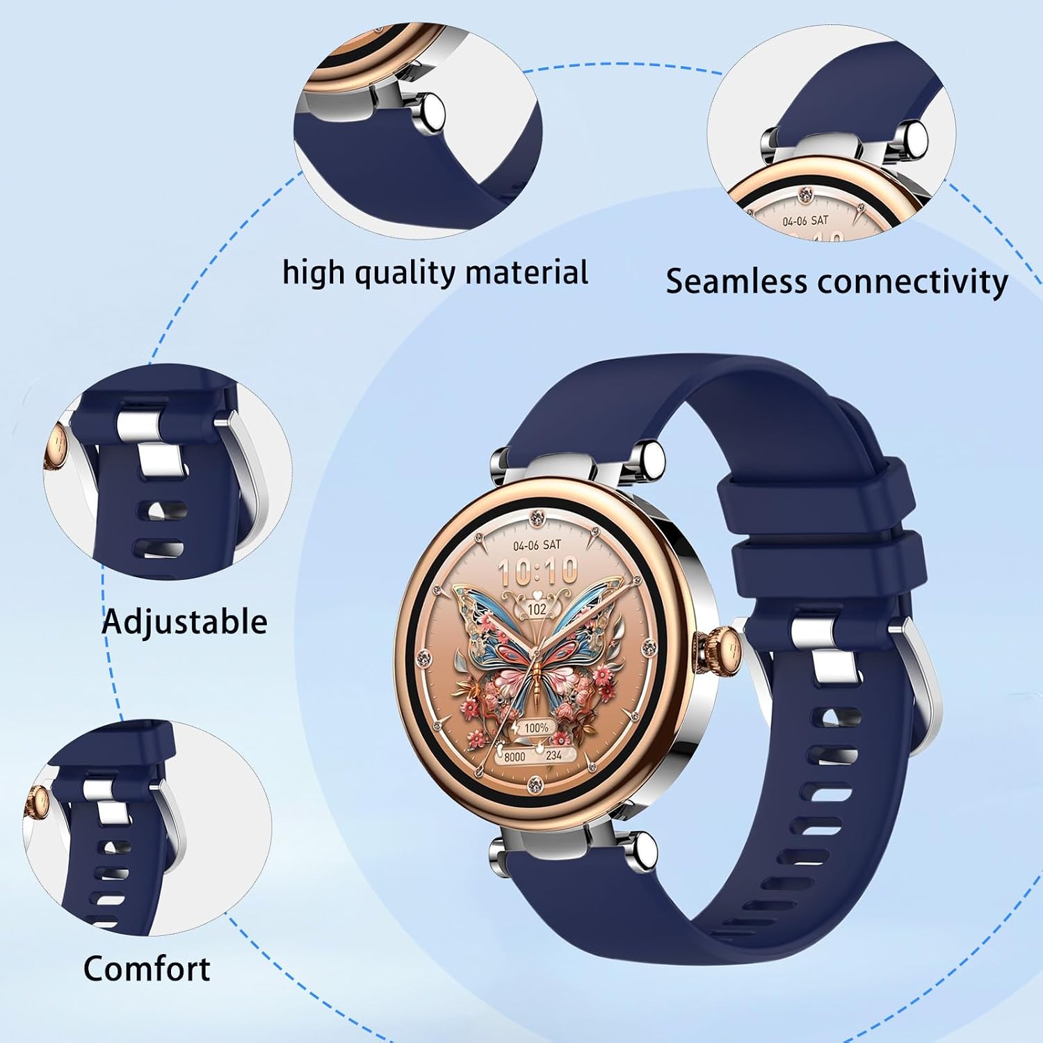 NOUKAJU Band for TOZO S8, SmartWatch Replacement Band,Soft Silicone Strap,SmartWatch Accessories,Replacement Strap for TOZO S8 Smart Watch(Blue) image 2