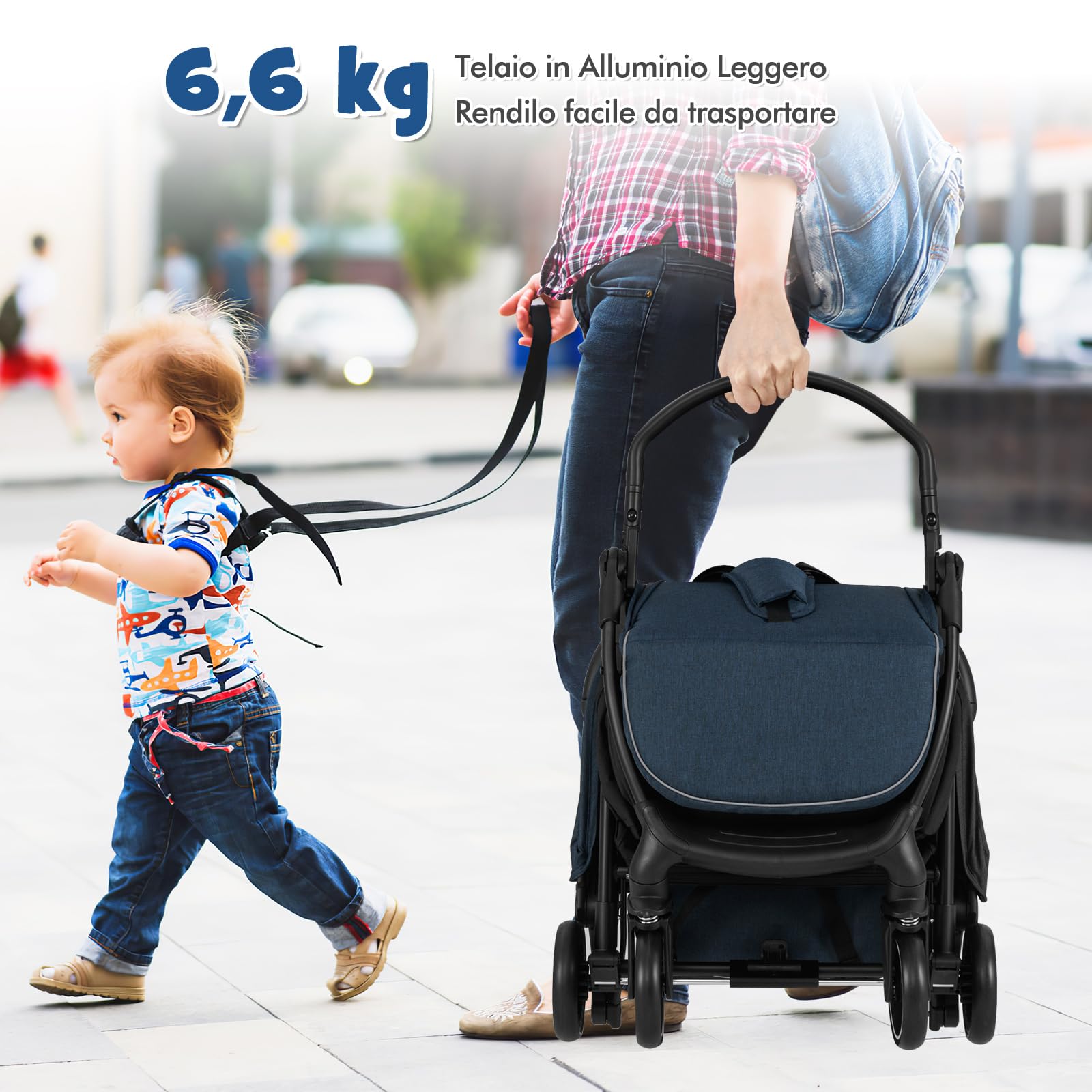 RELAX4LIFE Passeggino Leggero, per Bambini 0-3 Anni, Pieghevole, con Tettuccio Apribile, Ruota Universale con Freno, Cintura di Sicurezza, Cestino Portaoggetti, Portata di 15 kg (Blu)