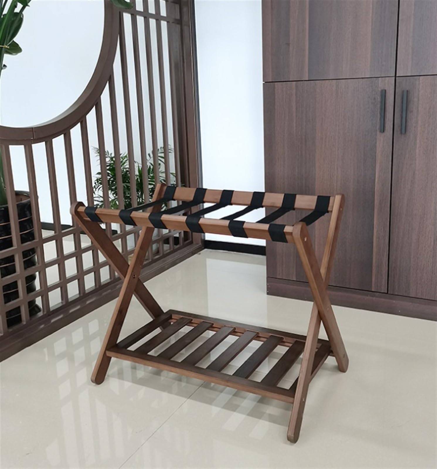 Porta Maletas Hogar Portaequipajes Plegable, Soporte De Equipaje Maleta Bambú para El Hogar, Dormitorio, Hotel con Estante Portaequipajes Invitados(Bruin)