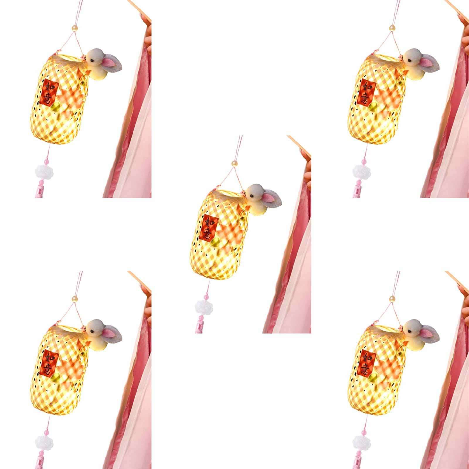 Buxuaaaa Of 5 Traditional Woven Rabbits Lights Handheld Glowing Rabbits Lights Autumn Festival Craft Fun Family Activity Festival