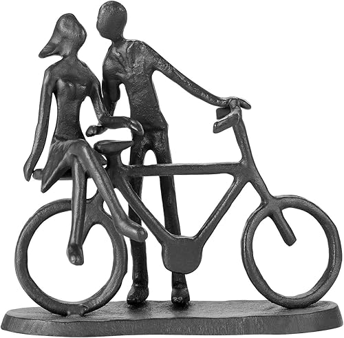 Estatua de figura de pareja de bicicleta, escultura de metal, decoración de aniversario, regalo romántico para boda y aniversario, para él, ella y