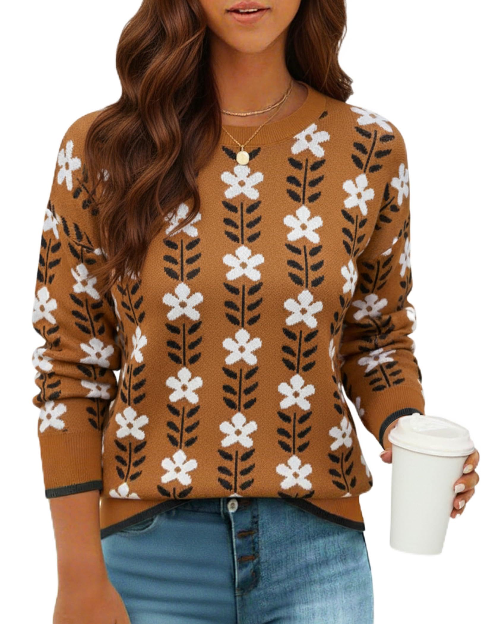 GraceSelect Women's Spring Pullover Sweater Long Sleeve Oversized Printed Cute Crewneck Knitted Top 2026 Trendy Fashion