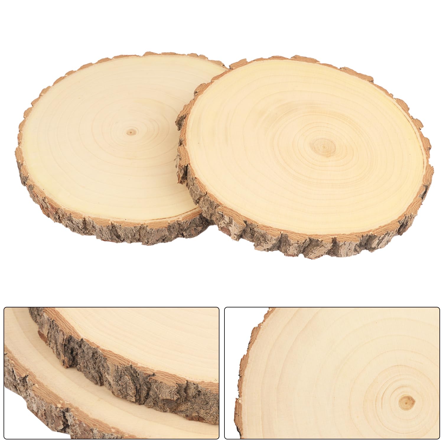 8 szt. 20-23 cm naturalne plastry drewna, niedokończone koła drewniane Paulownia z korą na podstawki, rękodzieło, Boże Narodzenie, rustykalne ozdoby ślubne i elementy centralne, 8 szt. GNIEMCKIN